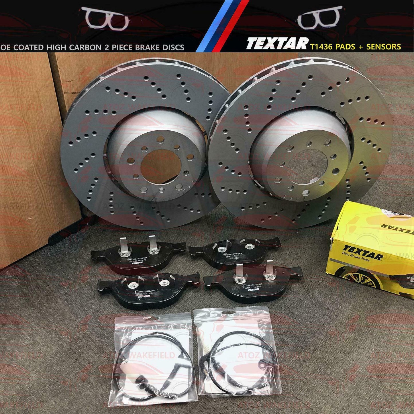 FOR BMW E60 E61 M5 5.0 FRONT LEFT RIGHT BRAKE DISCS & TEXTAR BRAKE PADS & WIRES