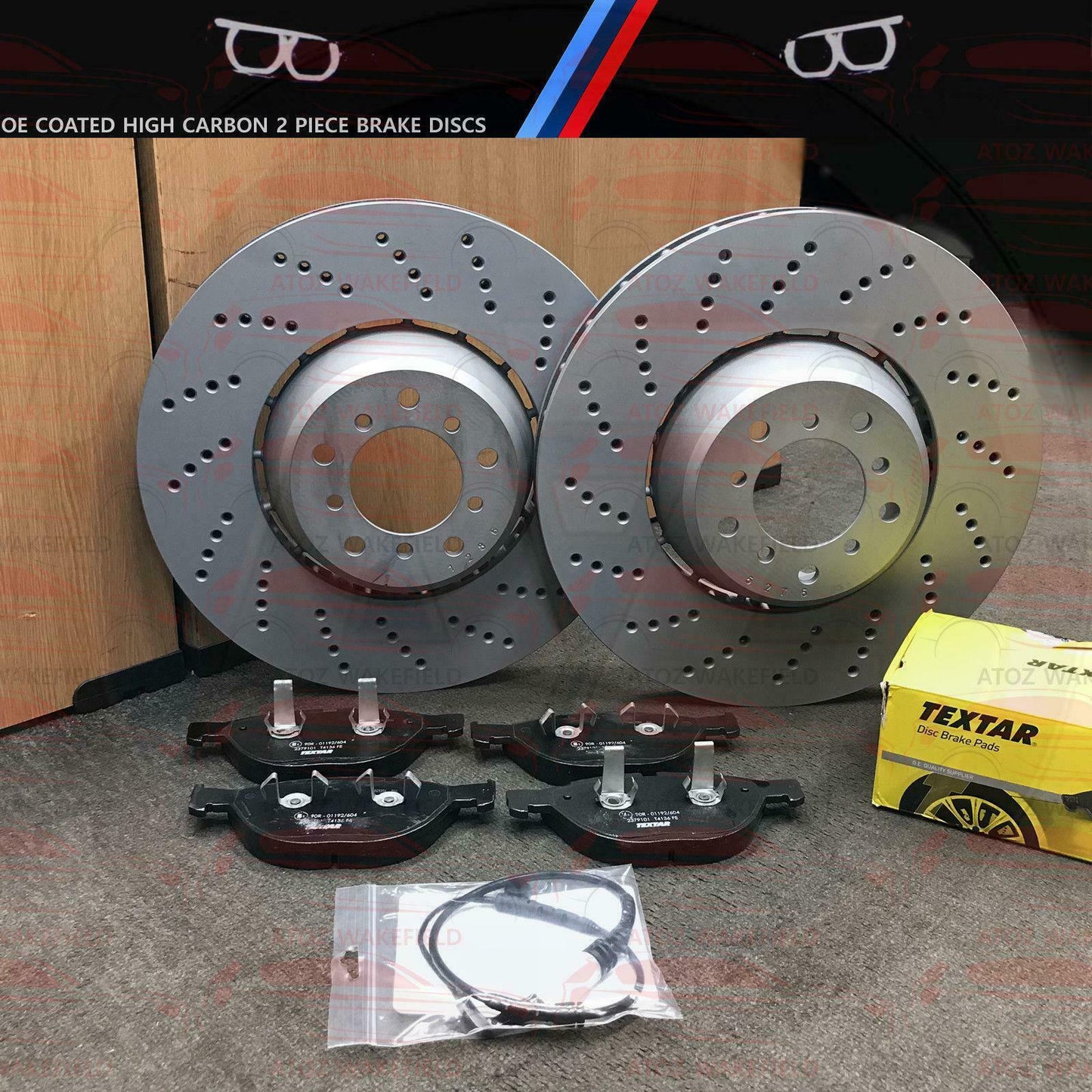 FOR BMW E60 E61 M5 E63 E64 M6 FRONT LEFT RIGHT BRAKE DISCS PADS WEAR SENSORS 376