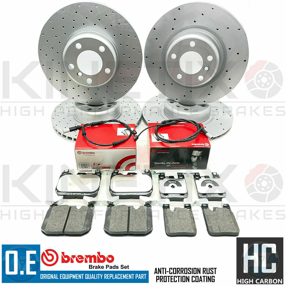 FOR BMW M140i M240i FRONT REAR DRILLED BRAKE DISCS BREMBO PADS WIRES 340mm 345mm