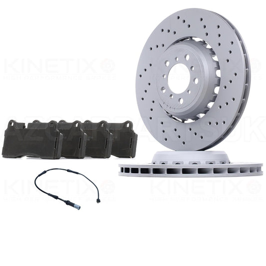 FOR BMW M2 CS (F87) REAR LEFT RIGHT CROSS DRILLED BRAKE DISCS PADS & WEAR WIRE RSENSOR LEAD 380mm X 28mm 34118072019 | 34118072020 | 34 11 8 072 019 | 34 11 8 072 020