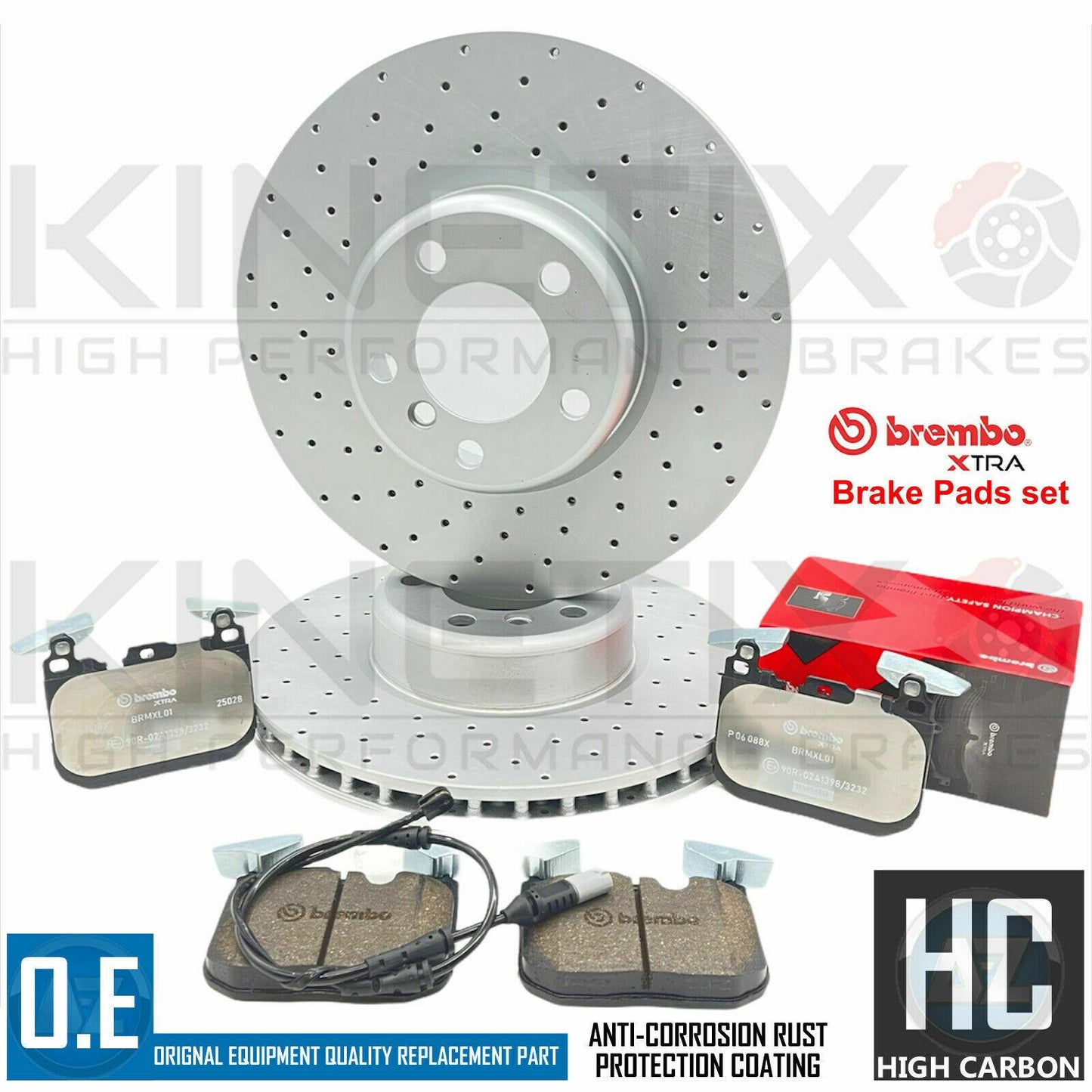FOR BMW 228i F22 F23 M SPORT DRILLED FRONT BRAKE DISCS XTRA PADS SENSOR 340mm