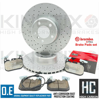 FOR BMW 228i F22 F23 M SPORT DRILLED FRONT BRAKE DISCS XTRA PADS SENSOR 340mm