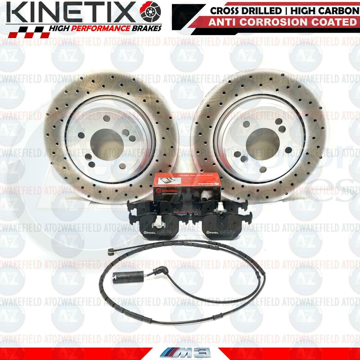 FOR BMW Z4 M E85 E86 Z4M 2006-2008 CROSS DRILLED REAR BRAKE DISCS BREMBO PADS & WEAR WIRE SENSOR LEAD 328mm