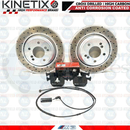 FOR BMW Z4 M E85 E86 Z4M 2006-2008 CROSS DRILLED REAR BRAKE DISCS BREMBO PADS & WEAR WIRE SENSOR LEAD 328mm