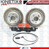 FOR BMW M3 E46 REAR DRILLED BRAKE DISCS MINTEX PADS WIRE HAND BRAKE SHOES KIT