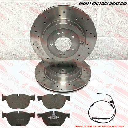 FOR BMW X5 30d M SPORT FRONT DRILLED BRAKE DISCS PLATINUM BRAKE PADS SENSOR 332m