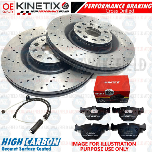 FOR BMW X5 E53 4.4i FRONT CROSS DRILLED BRAKE DISCS MINTEX PADS WIRE SENSOR 332m