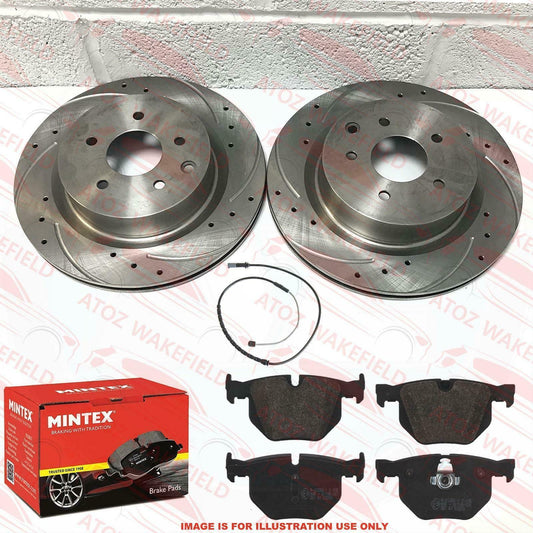 FOR BMW X5 E70 30d 35d 40d REAR DRILLED GROOVED BRAKE DISCS MINTEX PADS SENSOR
