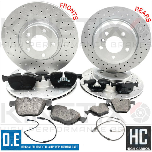 FOR BMW X5 X6 35d FRONT REAR DRILLED BRAKE DISCS PADS WEAR SENSORS 348mm 320mm