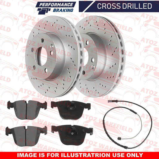 FOR BMW X5 X6 M SPORT 40d REAR CROSS DRILLED BRAKE DISCS PLATINUM PADS WIRE 345m