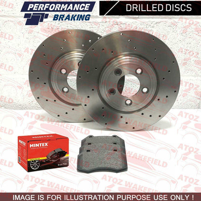 FOR CADILLAC CTS 3.6 FRONT DRILLED PERFORMANCE BRAKE DISCS MINTEX PADS 303mm