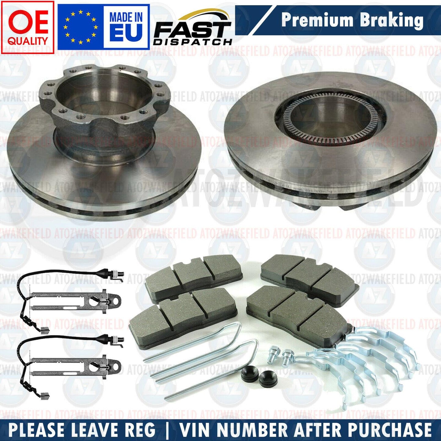 FOR DAF LF 45 LF45 7.5 TON 2001-2005 FRONT REAR BRAKE DISCS SET PADS KIT SENSORS