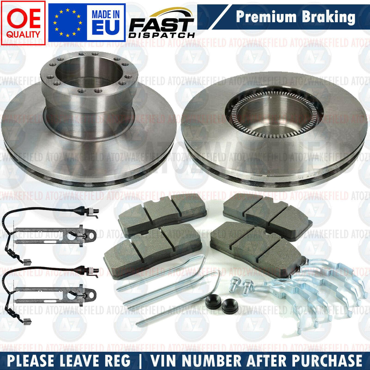 FOR DAF LF 45 LF45 7.5 TON 2001-2005 FRONT REAR BRAKE DISCS SET PADS KIT SENSORS