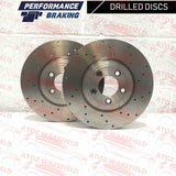 FOR FORD FOCUS RS MK1 FRONT DRILLED PERFORMANCE BRAKE DISCS MINTEX PADS 324mm