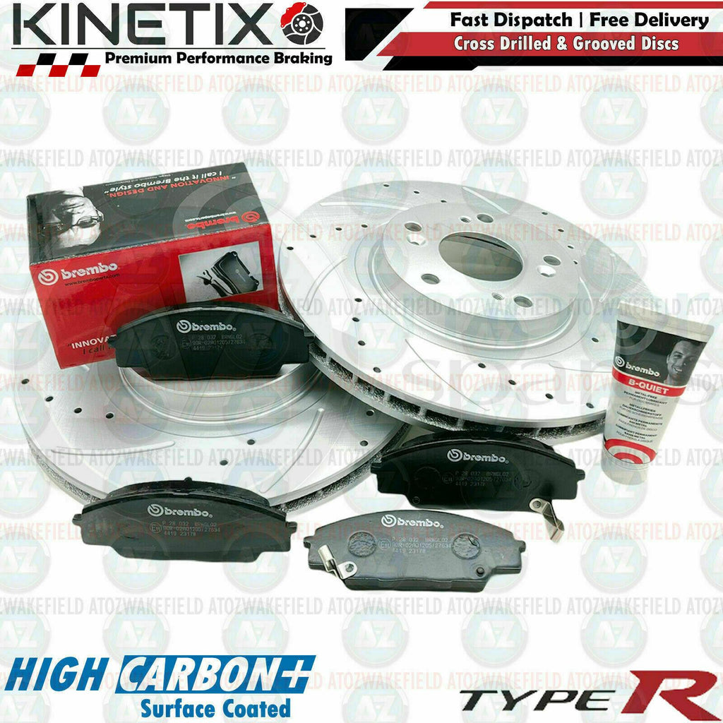 FOR HONDA CIVIC EP3 TYPE R FRONT DRILLED & GROOVED BRAKE DISCS BREMBO PADS 300mm