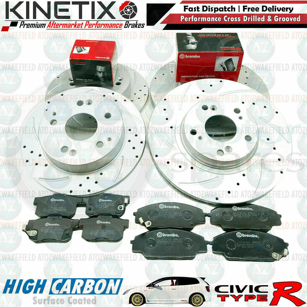 FOR HONDA CIVIC TYPE-R EP3 FRONT REAR DRILLED GROOVED BRAKE DISCS BREMBO PADS