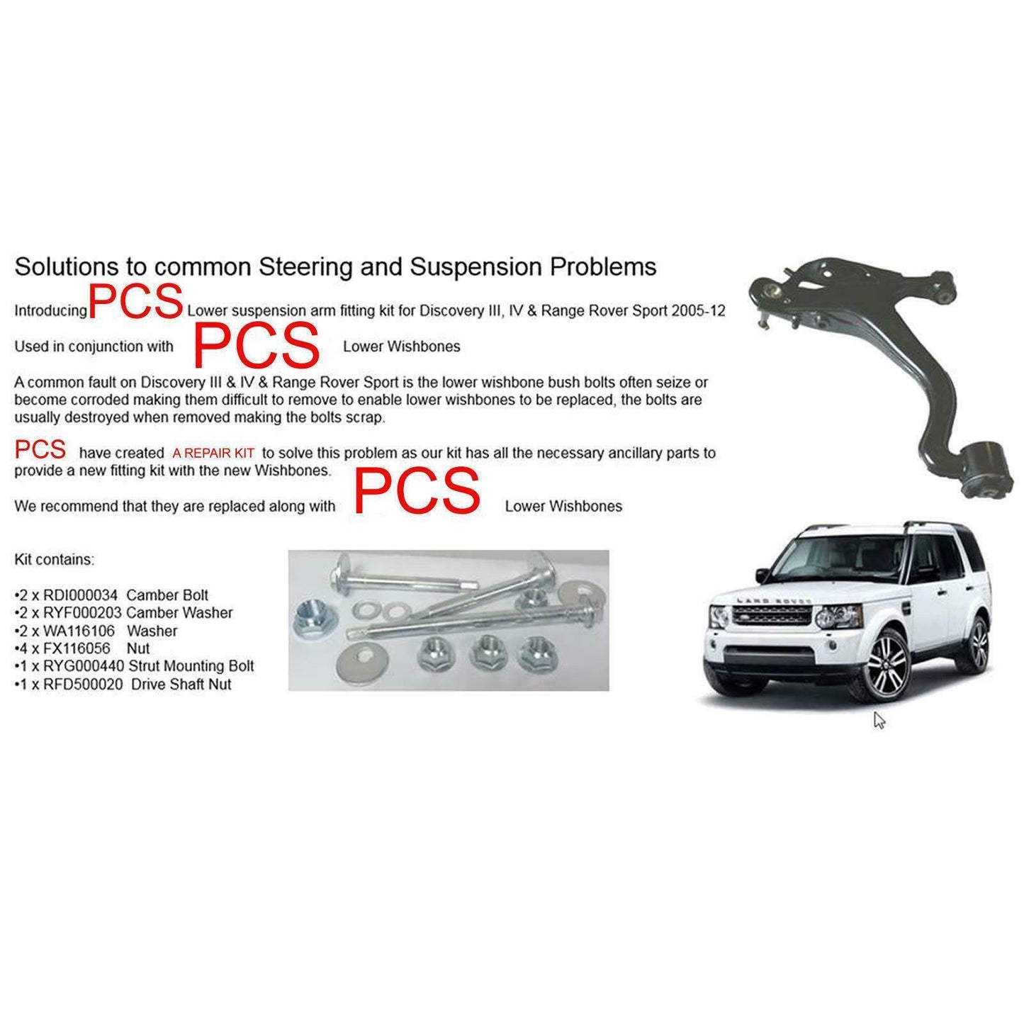 FOR LAND ROVER DISCOVERY MK3 MK4 FRONT LOWER SUSPENSION WISHBONES ARMS KIT L+R