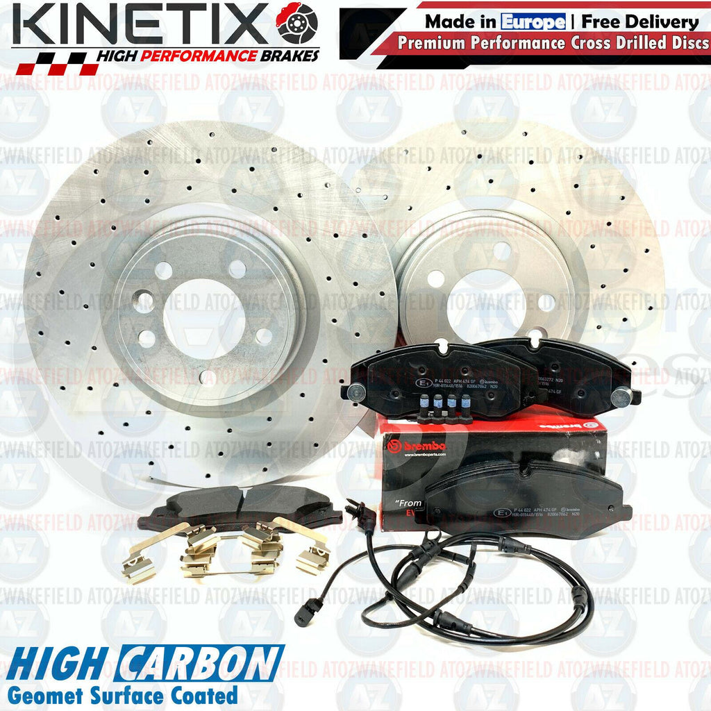 FOR LANDROVER DISCOVERY 3.0 SDV6 XS FRONT DRILLED BRAKE DISCS BREMBO PADS WIRE