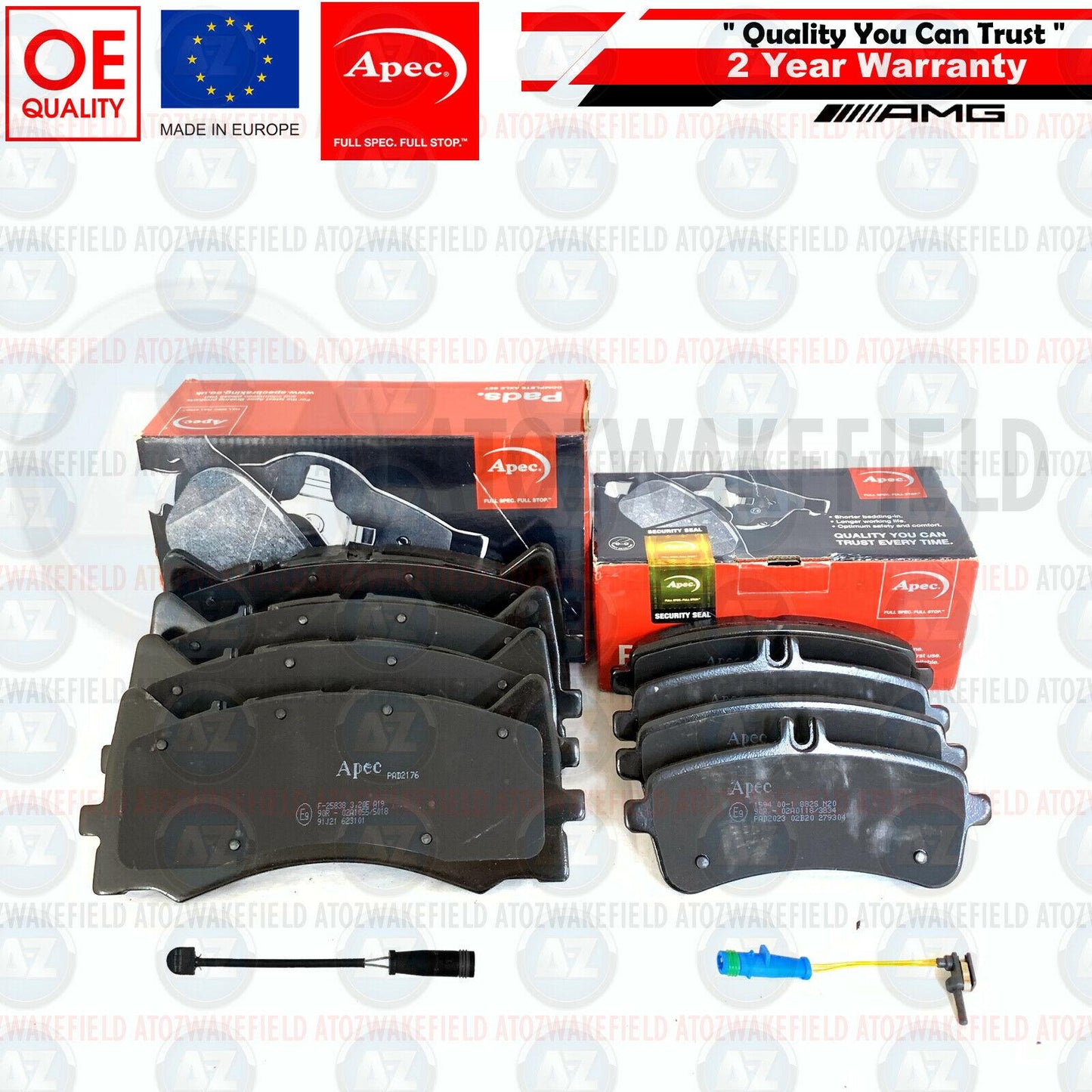 FOR MERCEDES AMG C63 C63S FRONT REAR APEC PREMIUM BRAKE PADS WEAR WIRE SENSORS