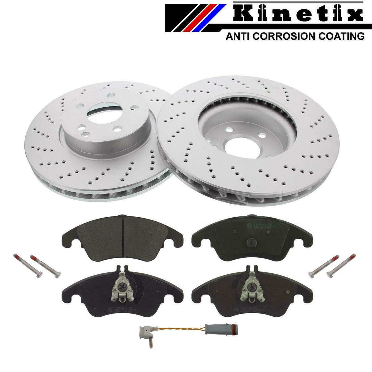 FOR MERCEDES C350 AMG FRONT COATED BRAKE DISCS PLATINUM PADS SENSOR 322mm