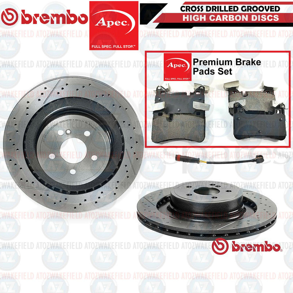 FOR MERCEDES C63 E63 CLS63 AMG REAR DRILLED GROOVED BRAKE DISCS PADS WIRE 360mm