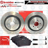 FOR MERCEDES C63 REAR DRILLED GROOVED BREMBO BRAKE DISCS APEC PADS SENSORS