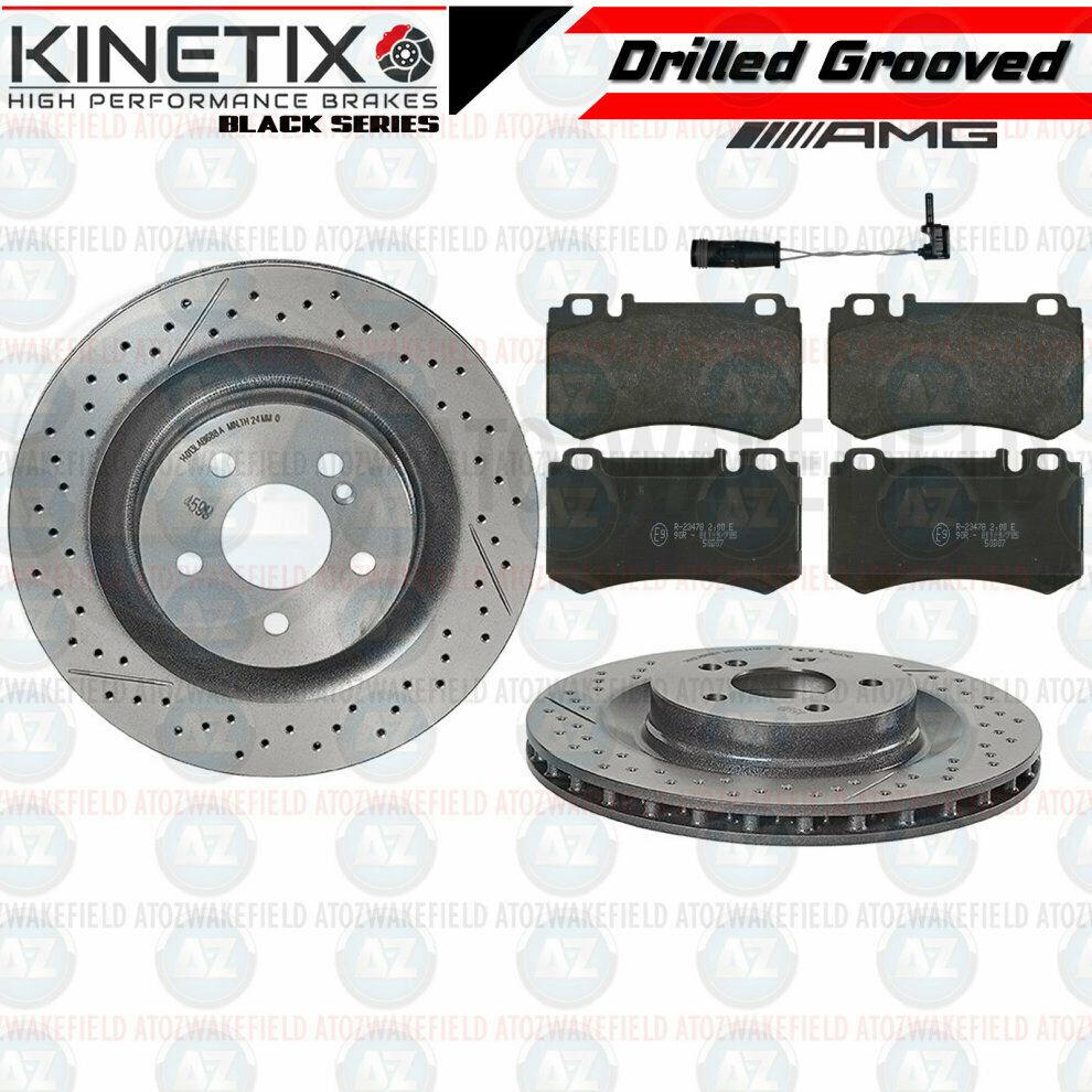 FOR MERCEDES CLK63 AMG REAR CROSS DRILLED GROOVED BRAKE DISCS WIRE SENSOR 330mm