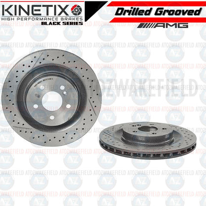 FOR MERCEDES CLK63 AMG REAR CROSS DRILLED GROOVED BRAKE DISCS WIRE SENSOR 330mm