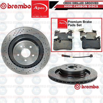 FOR MERCEDES E63 AMG REAR DRILLED GROOVED BRAKE DISCS PADS WIRE SENSOR 360mm