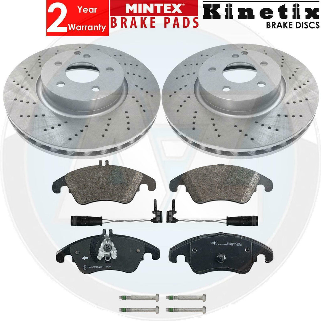 FOR MERCEDES E CLASS E250 SPORTS CROSS DRILLED BRAKE DISCS MINTEX PADS SENSORS
