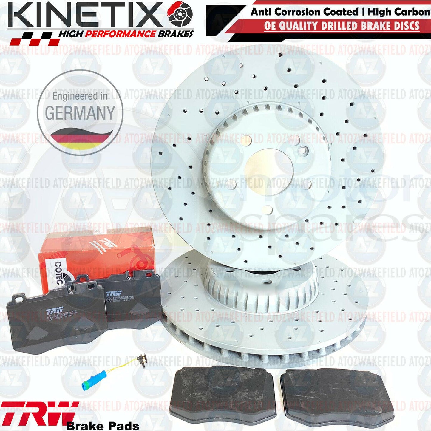 FOR MERCEDES E300d AMG FRONT DRILLED BONDED BRAKE DISCS TRW PADS SENSOR 342mm