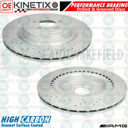 FOR MERCEDES E63 AMG 17- REAR DRILLED GROOVED BRAKE DISCS TEXTAR PADS WIRE 360mm