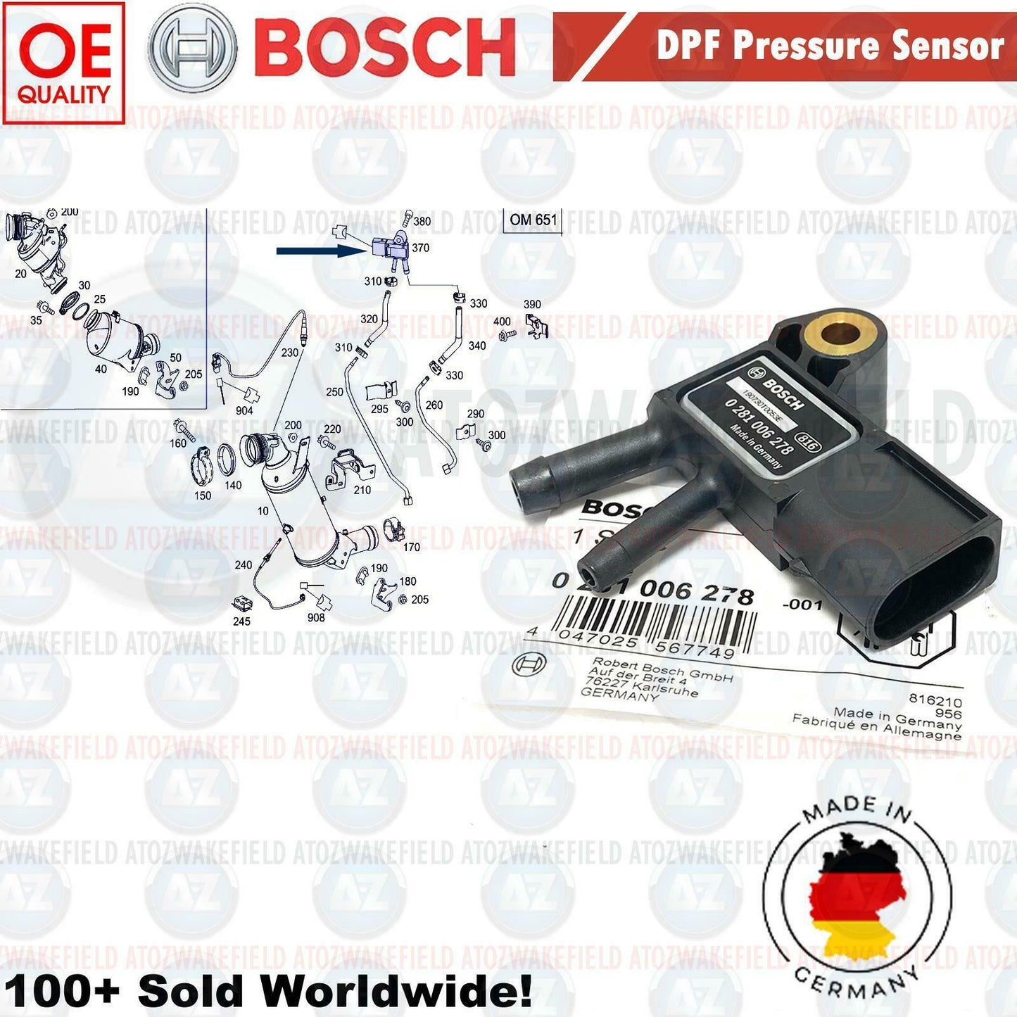 FOR MERCEDES GL GENUINE BOSCH DPF EXHAUST PRESSURE SENSOR A0061534928 NEW
