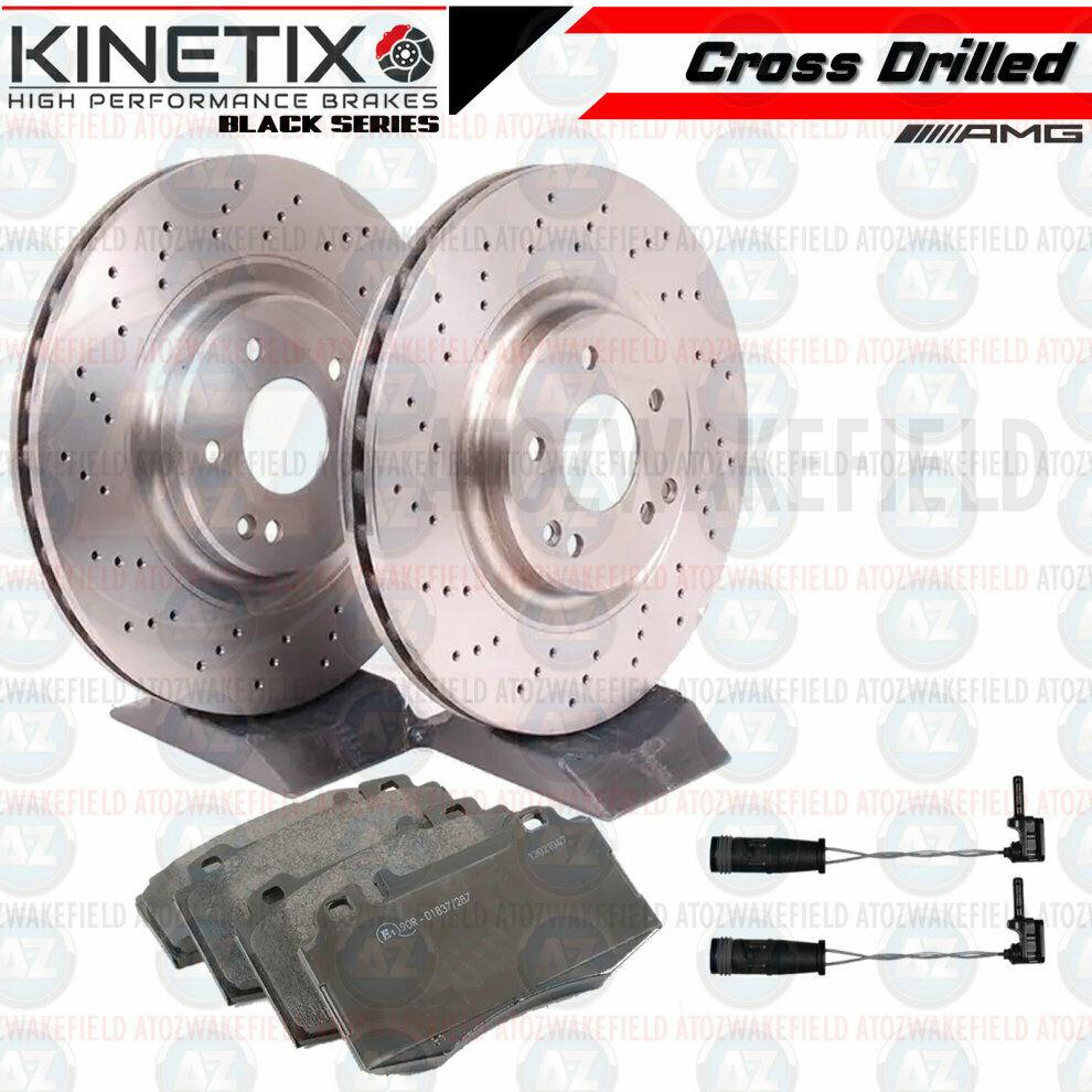 FOR MERECEDES C32 C55 C350 AMG FRONT DRILLED BRAKE DISCS PLATINUM PADS SENSORS