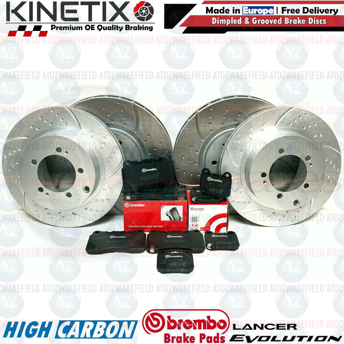 FOR MITSUBISHI LANCER EVO 8 FQ340 FRONT REAR PERFORMANCE BRAKE DISCS BREMBO PADS