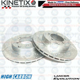 FOR MITSUBISHI LANCER EVO 8 FQ340 REAR DIMPLED GROOVED BRAKE DISCS BREMBO PADS