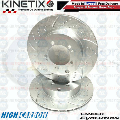 FOR MITSUBISHI LANCER EVO 8 FQ340 REAR DIMPLED GROOVED BRAKE DISCS BREMBO PADS