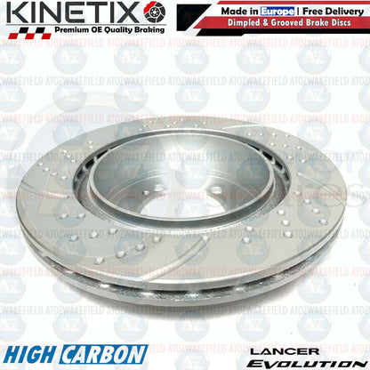 FOR MITSUBISHI LANCER EVO 8 FQ340 REAR DIMPLED GROOVED BRAKE DISCS BREMBO PADS