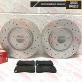 FOR MITSUBISHI LANCER EVO X 10 FRONT DRILLED PERFORMANCE BRAKE DISCS BREMBO PADS
