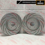 FOR MITSUBISHI LANCER EVO X 10 FRONT GROOVED PERFORMANCE BRAKE DISCS BREMBO PADS