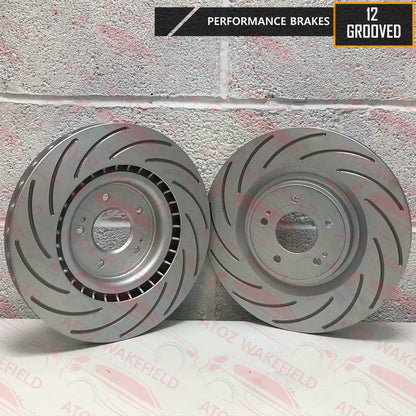 FOR MITSUBISHI LANCER EVO X 10 FRONT GROOVED PERFORMANCE BRAKE DISCS BREMBO PADS