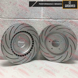 FOR MITSUBISHI LANCER EVO X 10 FRONT GROOVED PERFORMANCE BRAKE DISCS BREMBO PADS