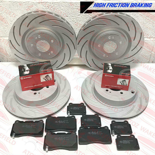 FOR MITSUBISHI LANCER EVO 10 FRONT REAR PERFORMANCE BRAKE DISCS BREMBO PADS SET
