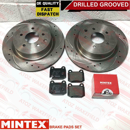 FOR NISSAN 350Z Z33 REAR DRILLED GROOVED BRAKE DISCS AND MINTEX BRAKE PADS KIT