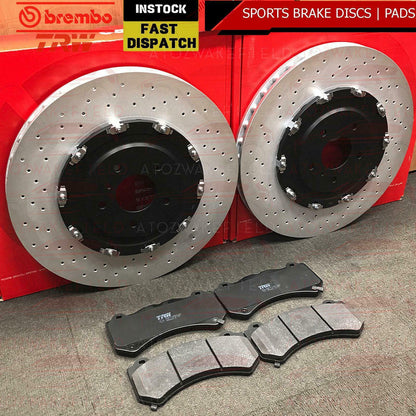 FOR NISSAN GT-R 2011- FRONT BREMBO 2 PIECE FLOATING BRAKE DISCS TRW BRAKE PADS