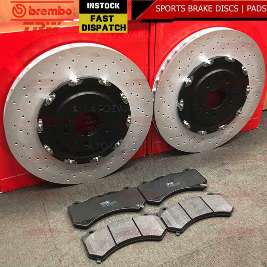 FOR NISSAN GT-R 2011- FRONT BREMBO 2 PIECE FLOATING BRAKE DISCS TRW BRAKE PADS