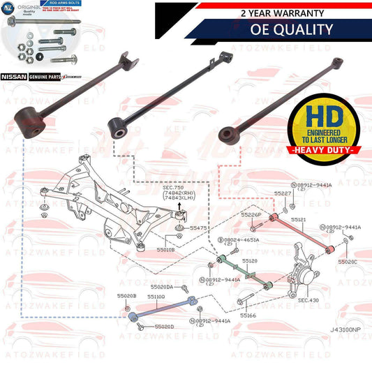 FOR NISSAN X TRAIL T30 RH REAR UPPER LOWER SUSPENSION WISHBONE CONTROL ARMS KIT