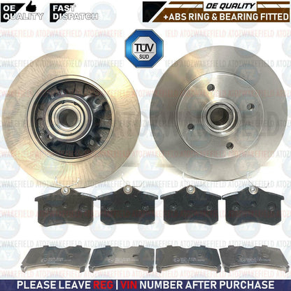 FOR PEUGEOT 308 1.4 16v REAR BRAKE DISCS PD PADS ABS SENSOR BEARINGS FITTED 249m