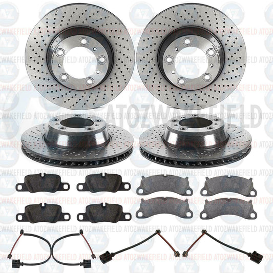FOR PORSCHE 911 CARRERA FRONT REAR DRILLED BRAKE DISCS PADS WEAR WIRE SENSORS