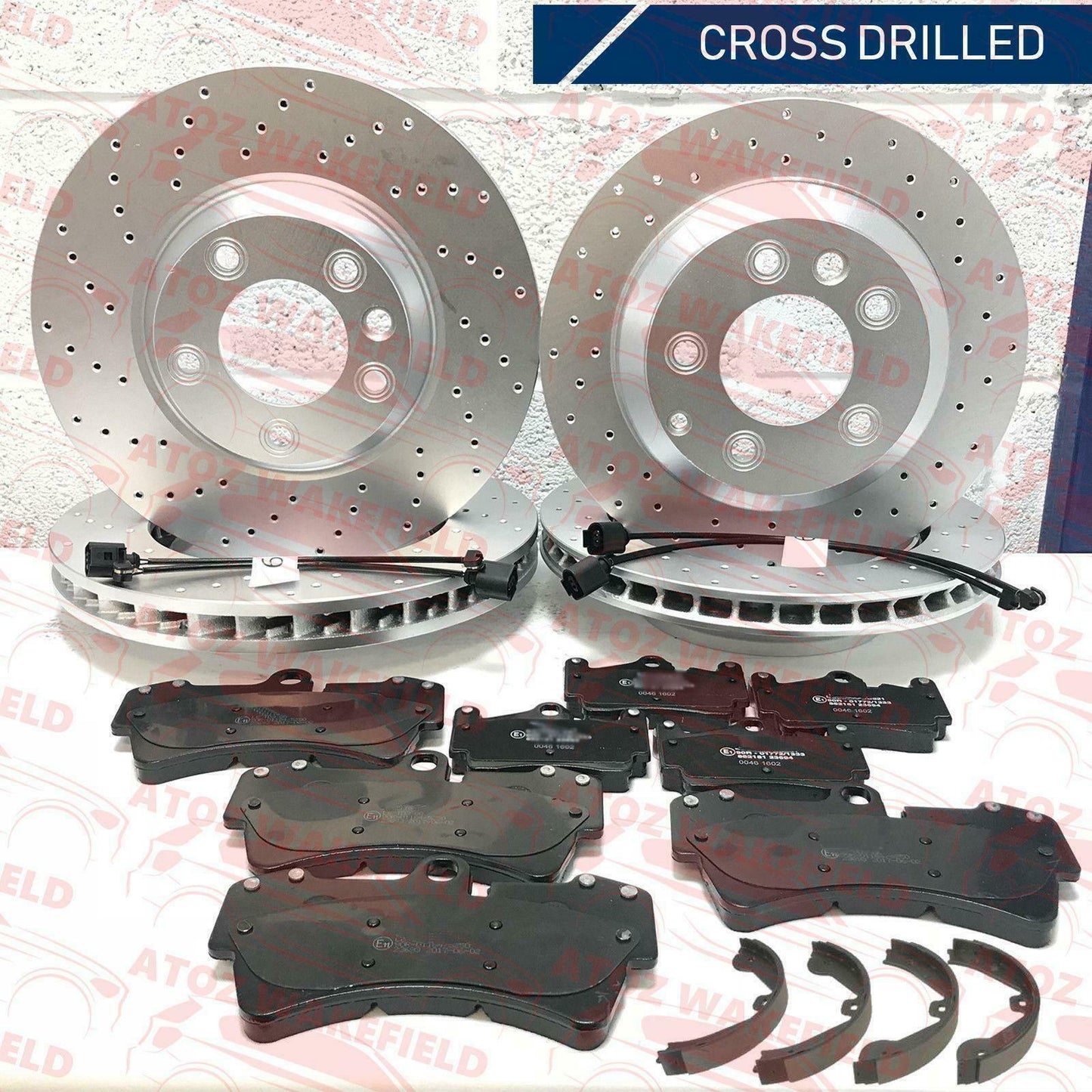FOR PORSCHE CAYENNE DRILLED FRONT REAR BRAKE DISCS PADS SENSORS HANDBRAKE SHOES